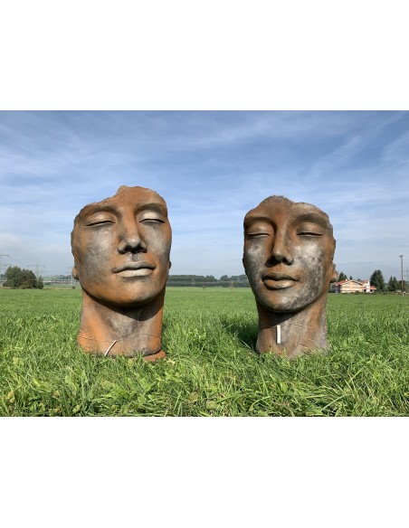 Steinfigur Gesicht Mann -  Rosteffekt 115 cm hoch 145 kg schwer