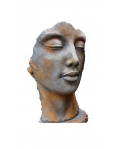 Kunstwerk aus Stein Frauenkopf Beton Gesicht Frau Kopf Figur am Betzigauer Kreisel 2018 Rosteffekt Rost Edelrost 2