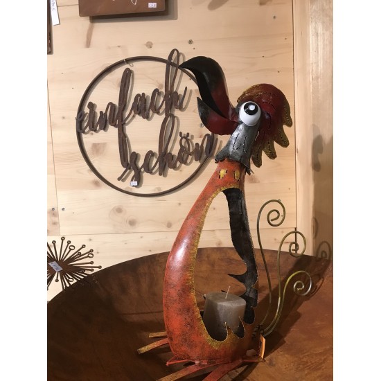 Dekofigur Hahn offen in rot-silber Höhe 50 cm - Figuren für den Außenbereich