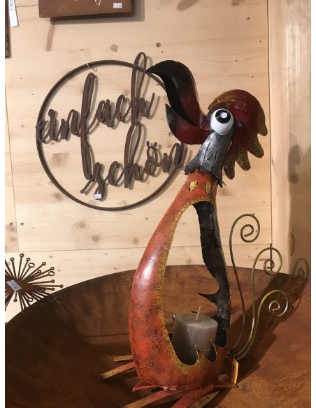 Dekofigur Hahn offen in rot-silber Höhe 50 cm - Figuren für den Außenbereich