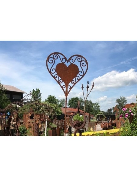 Gartenstecker Herz filigran groß Herz-in-Herz - Höhe Herz: 30 cm