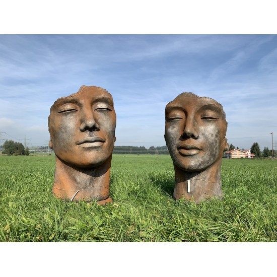 Steinfigur Gesicht Mann und Frau - Rostoptik 2er SET