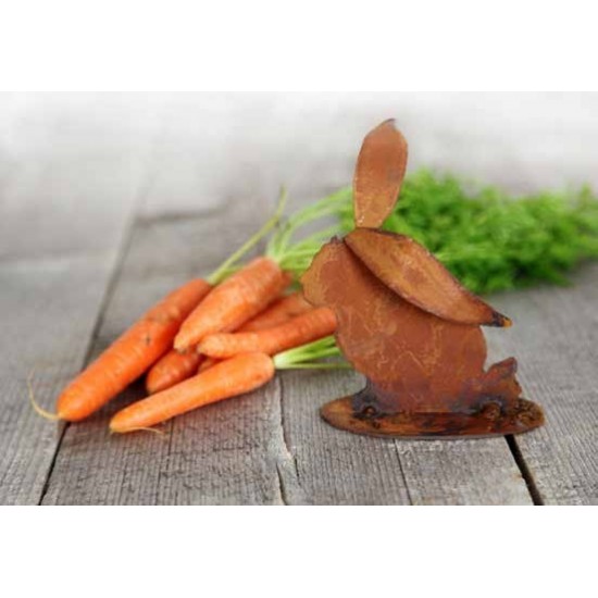 Edelrost Hase mit großen gebogenen Ohren auf Platte 16 cm hoch