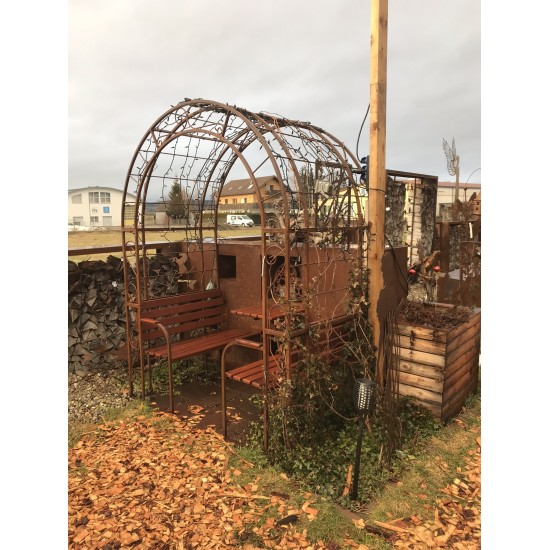 Pavillons "Carisma" mit Massivholzbank Eiche, Edelrost unbehandelt