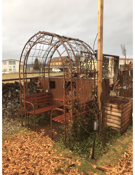 Pavillons "Carisma" mit Massivholzbank Eiche, Edelrost unbehandelt