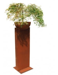 moderne Rostsäule - NEO - mit Halbkugel Pflanzschale - 140 cm hoch 