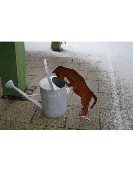 Deko Katze rostig für Gießkanne