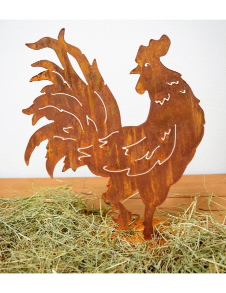 rostiger Hahn nach hinten schauend auf Platte - Höhe 55 cm - Breite 45 cm rostiger Hahn nach hinten schauend auf Platte - Höhe 55 cm - Breite 45 cm