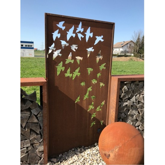 Sichtschutzwand Vogelschwarm aus Edelrost - Cortenstahl-Optik