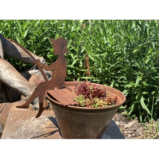 Blumentopf Metall rostig mit Mini Angler Gartendeko