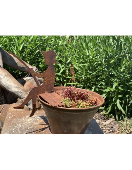 Blumentopf Metall rostig mit Mini Angler Gartendeko