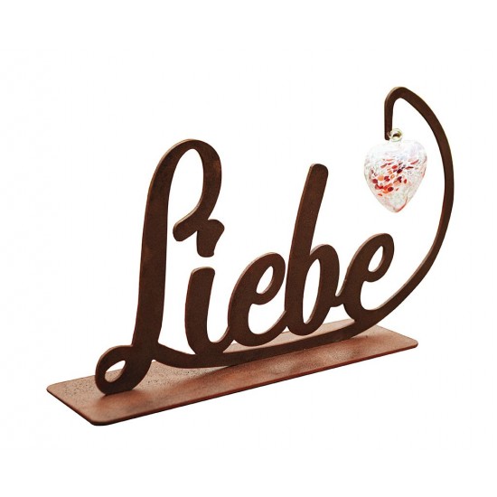 Edelrost Schriftzug Liebe  mit Glasherz Gr  e 1 H he 