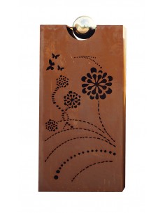 Rostsäule Rhombus mit Blumenmuster & Edelstahlkugel