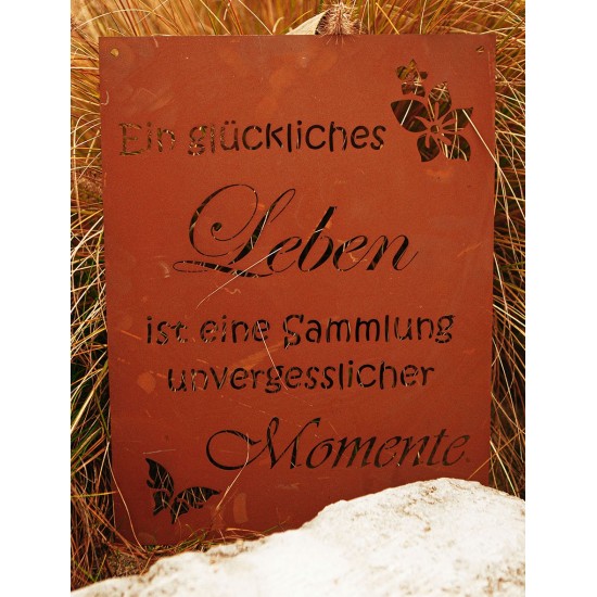 Edelrost Gedichttafel mit Lebensweisheit.