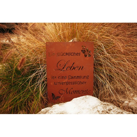 Edelrost Gedichttafel mit Lebensweisheit.