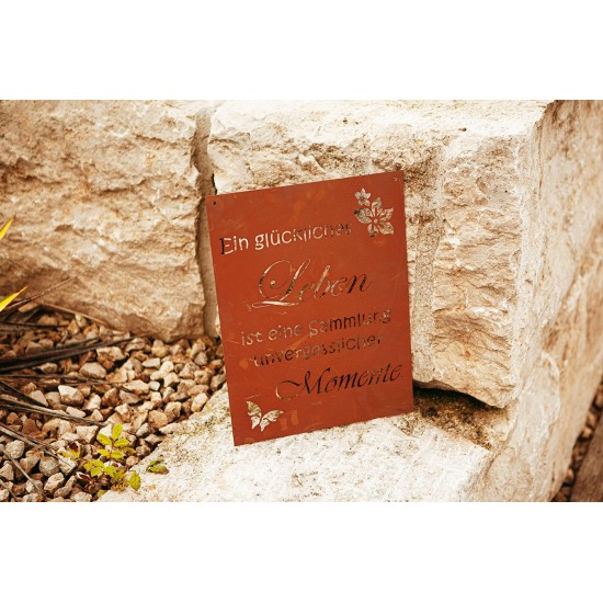 Edelrost Gedichttafel mit Lebensweisheit.