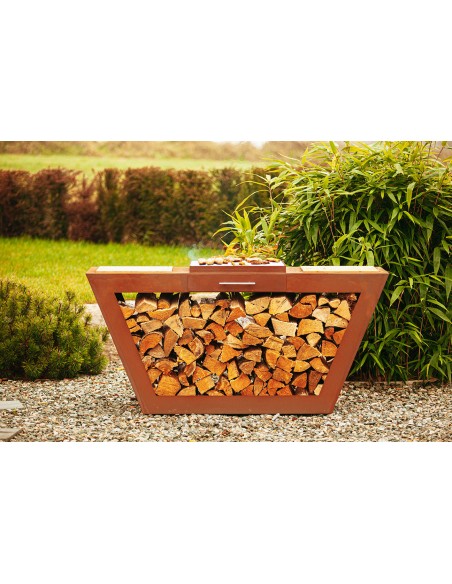 Moderne Feuerstelle mit Grill - Breite 160 cm - Trapez