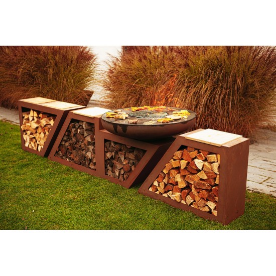 Feuerschalen und Feuerkörbe Feuerstelle mit Plancha Grill - Modern, Länge 215 cm Feuerstelle in modernem Design mit eingebauter 