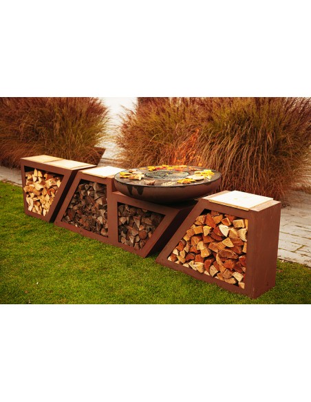 Feuerschalen und Feuerkörbe Feuerstelle mit Plancha Grill - Modern, Länge 215 cm Feuerstelle in modernem Design mit eingebauter 