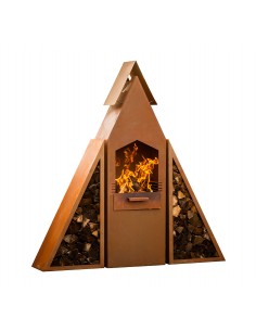 Pyramidengrill mit 2 seitlichen Holzlegen