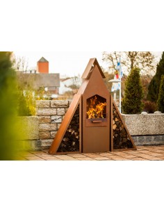 Pyramidengrill mit 2 seitlichen Holzlegen 2