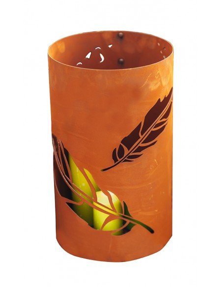 Ein Windlicht mit Federnmotiv.