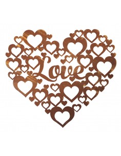Edelrost Wandbild - LOVE mit vielen Herzen