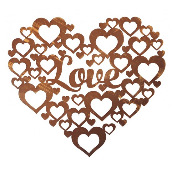 Edelrost Wandbild - LOVE mit vielen Herzen