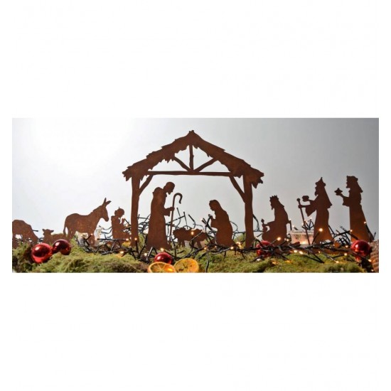 Krippenszene mitte, heilige Familie , eckige Platte, Figurenhöhe Josef  22 cm