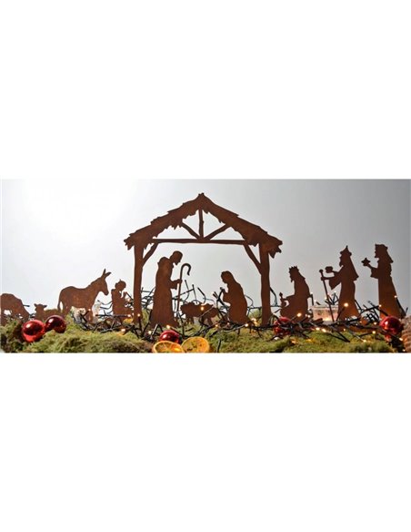 Krippenszene mitte, heilige Familie , eckige Platte, Figurenhöhe Josef  22 cm