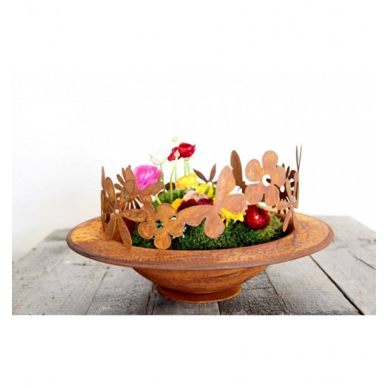 Blumenring Ø 40 cm - Dekoring Edelrost mit Blumen und Schmetterling