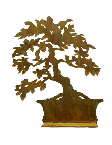 Edelrost Bonsai breit auf eckiger Platte 35 cm hoch