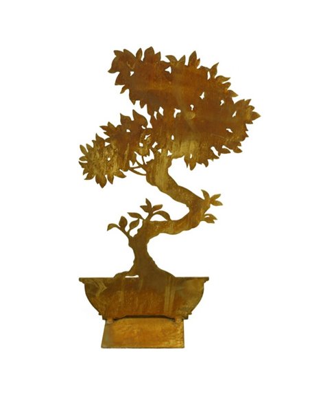Edelrost Bonsai schmal auf eckiger Platte, Höhe 50 cm 