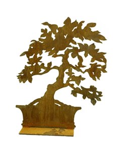 Edelrost Bonsai breit auf eckiger Platte, 55 cm hoch