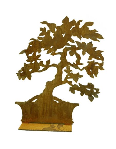 Edelrost Bonsai breit auf eckiger Platte, 55 cm hoch