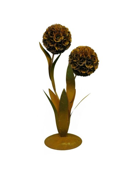 Edelrost Pusteblume mit 2 Blüten auf Standplatte - Höhe 126 cm