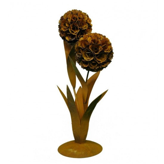 Edelrost Pusteblume mit 2 Blüten auf Standplatte - Höhe 126 cm