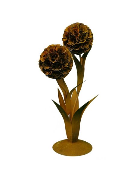 Edelrost Pusteblume mit 2 Blüten auf Standplatte - Höhe 126 cm