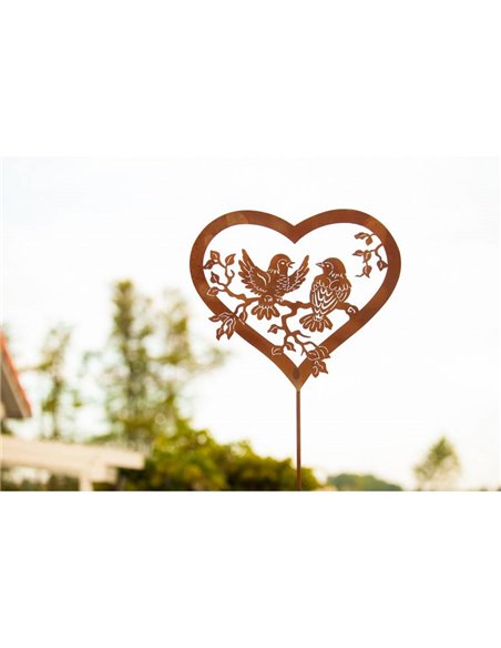 Gartensteker Vogelpärchen mit Herz auf Stab 100 cm 2-teilig