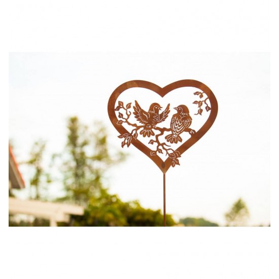Gartensteker Vogelpärchen mit Herz auf Stab 100 cm 2-teilig