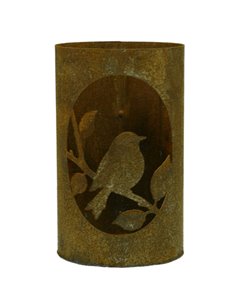ovales Vogelbild Windlicht mit Boden - Höhe 22 cm - Ø 14 cm