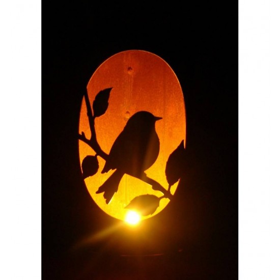ovales Vogelbild Windlicht mit Boden - Höhe 22 cm - Ø 14 cm