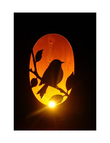 ovales Vogelbild Windlicht mit Boden - Höhe 22 cm - Ø 14 cm