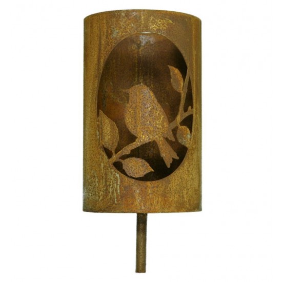 ovales Vogelbild Windlicht Stecker, 2-teilig - Höhe 22 cm - Stab 120 cm