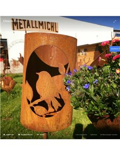 ovales Vogelbild Windlicht Stecker, 2-teilig - Höhe 22 cm - Stab 120 cm 2