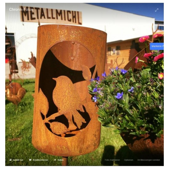 ovales Vogelbild Windlicht Stecker, 2-teilig - Höhe 22 cm - Stab 120 cm