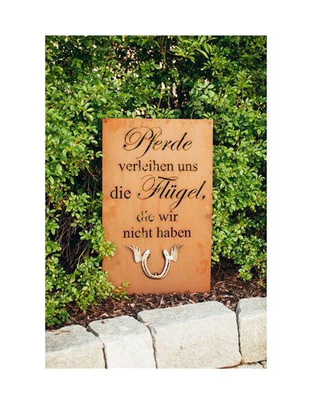 Pferde Spruch-Schild "Pferde verleihen uns die Flügel, die wir nicht haben" 80 x 50 cm mit Hufeisenflügel