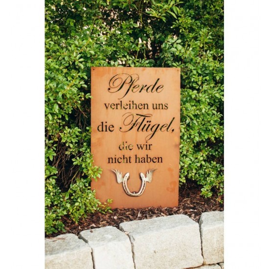 Pferde Spruch-Schild "Pferde verleihen uns die Flügel, die wir nicht haben" 80 x 50 cm mit Hufeisenflügel