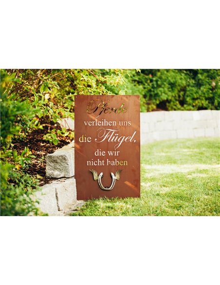 Pferde Spruch-Schild "Pferde verleihen uns die Flügel, die wir nicht haben" 80 x 50 cm mit Hufeisenflügel