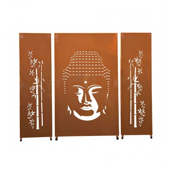 Trennwand Set Metall mit Motiv "Buddha"  Höhe 180cm - 3er Set